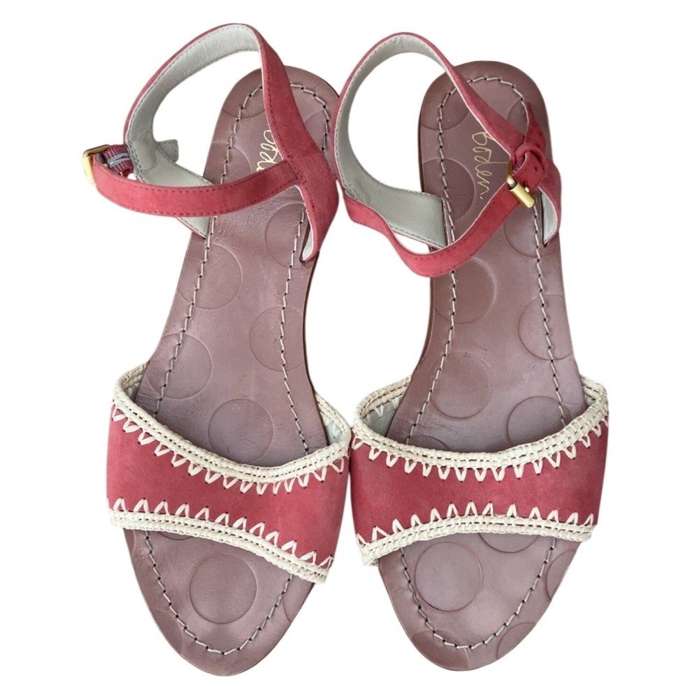 Boden Blush Red and Cream Whipstitch Ankle Strap Sandals SZ: 39‎ EU 8 US